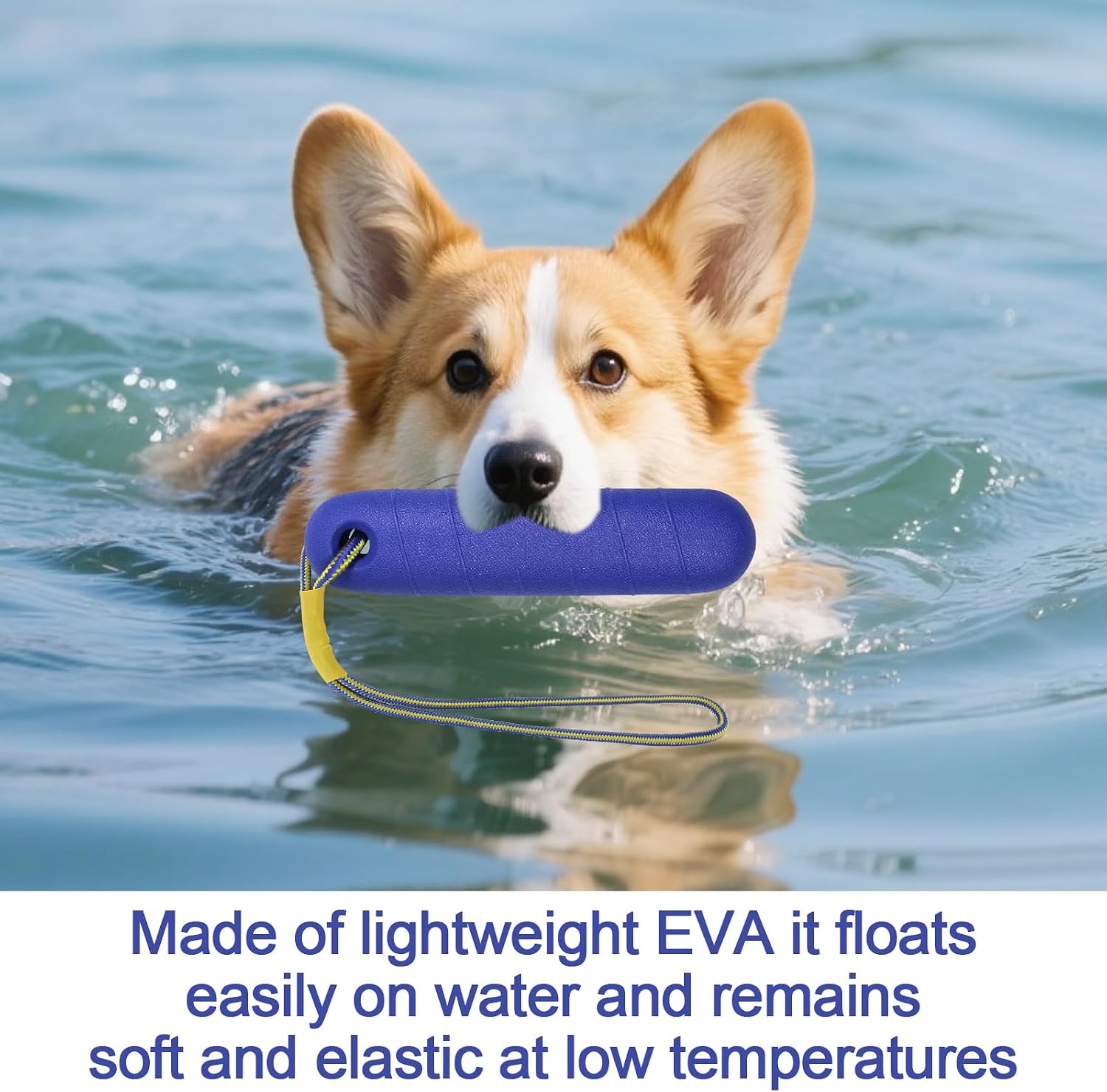 Wasserspielzeug Hund 22 cm mit Nylonseil fuer mittelgrosse und grosse Hunde Gelb
