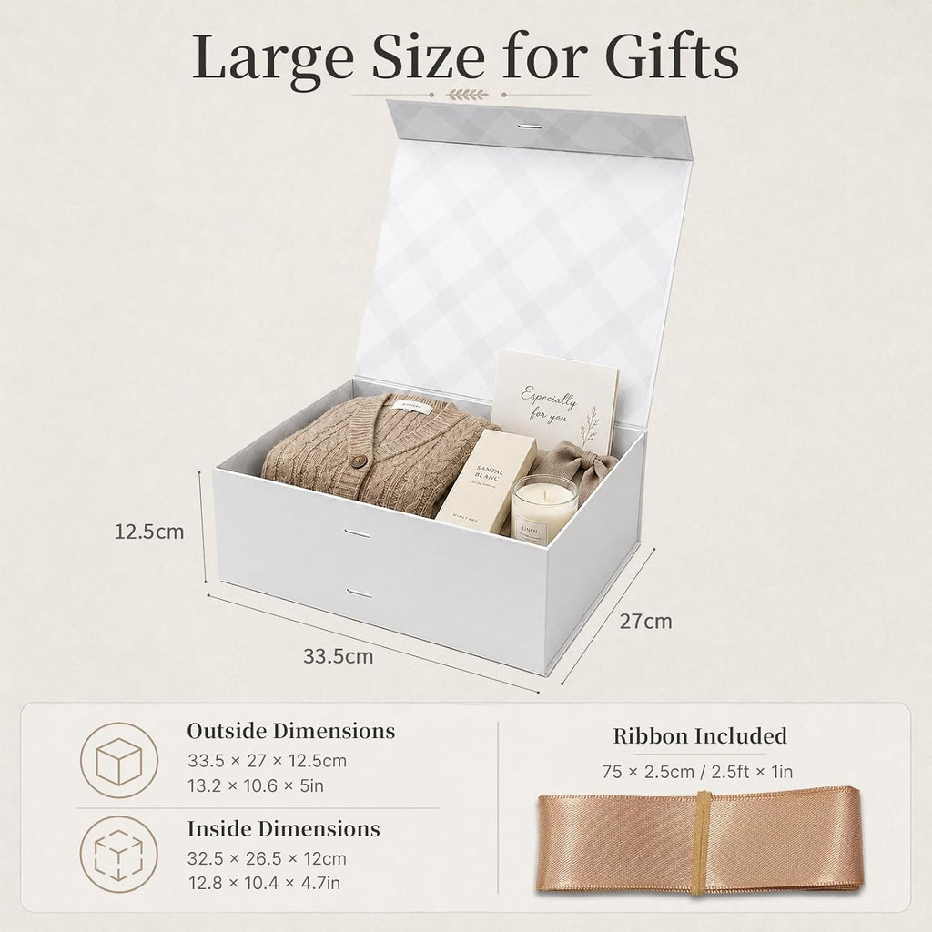 Geschenkbox Weiss 33,5×27×12,5 cm mit Magnetdeckel und Schleife