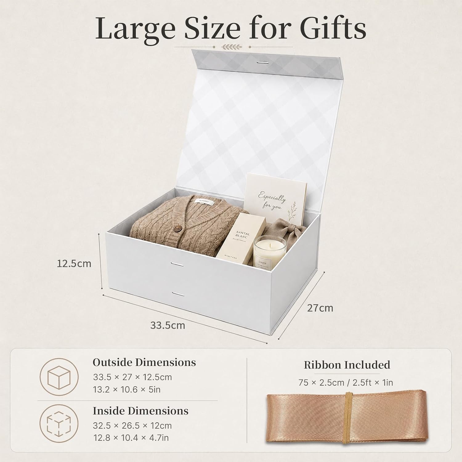 Geschenkbox Weiss 33,5×27×12,5 cm mit Magnetdeckel und Schleife