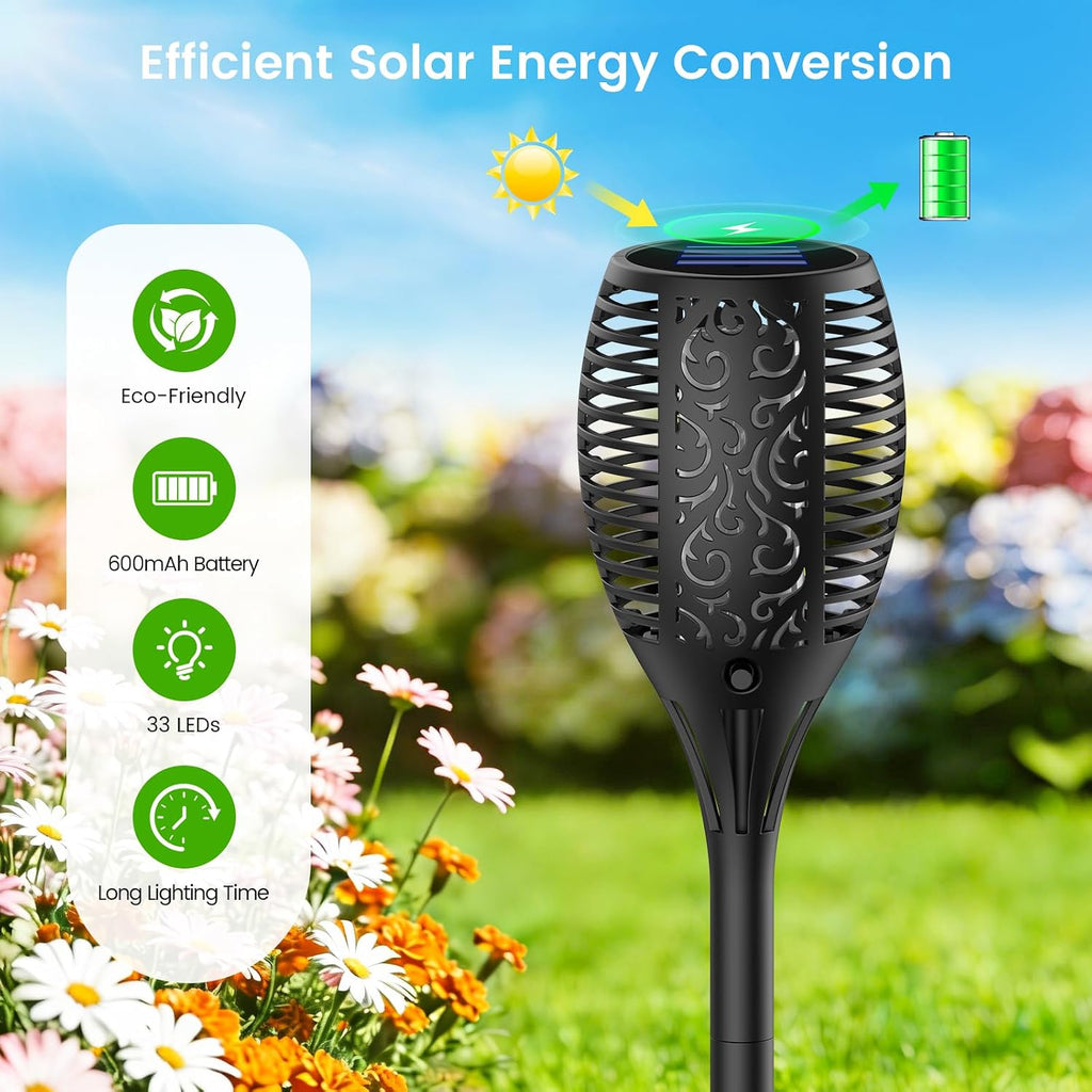 Solarlampen Aussen 4er Set 33 LED Solarfackeln flackernde Flamme IP65