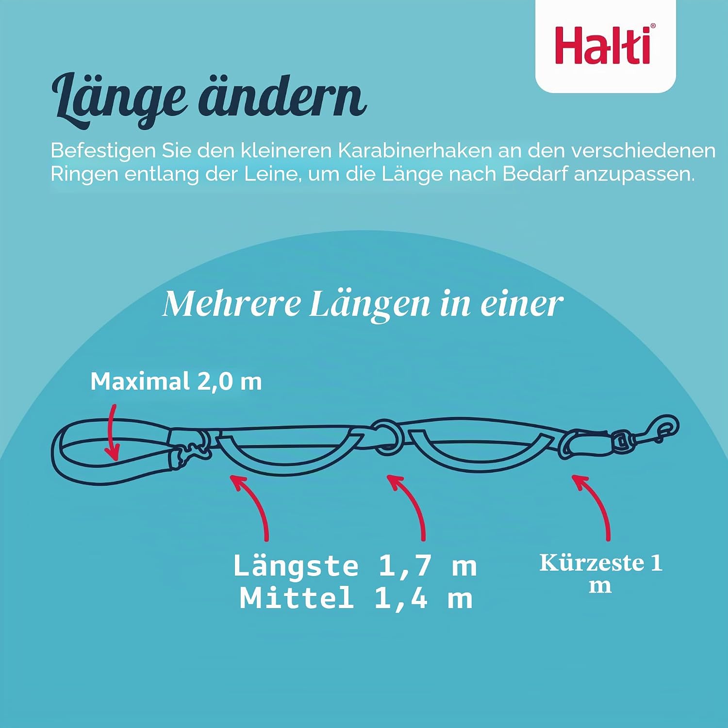 Halti Control Hundeleine 2 m Schwarz Neopren gepolstert mit 2 Griffen