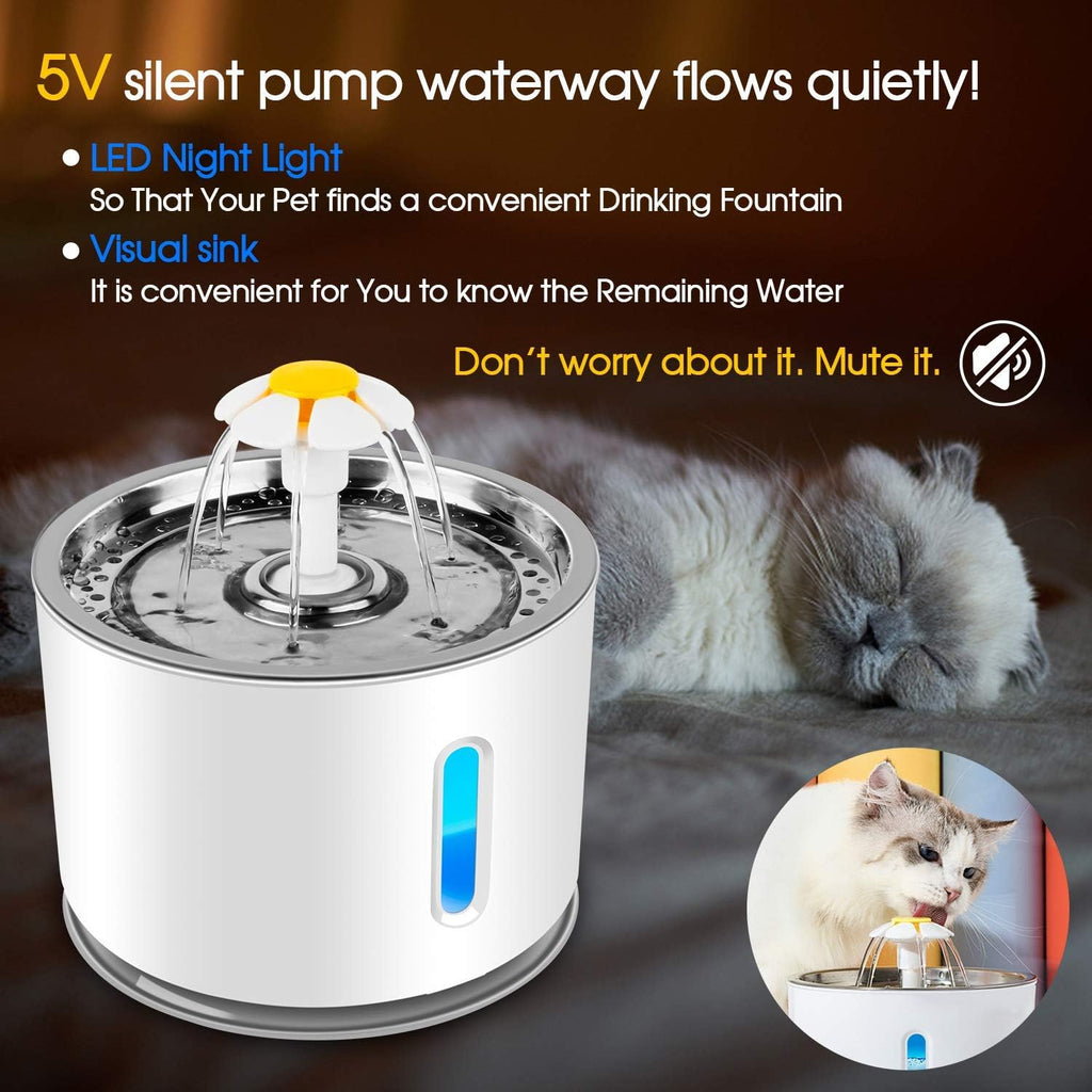 Katzen Trinkbrunnen 2,4L mit Aktivkohlefilter Wasserstandsanzeige LED und 3 Modi