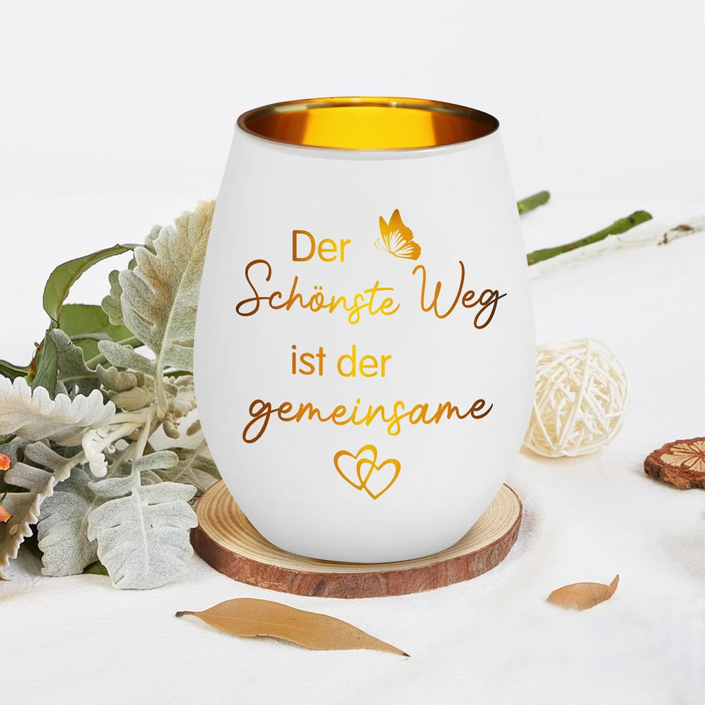 Windlicht Glas mit Gravur ‚Der schoenste Weg ist der gemeinsame‘ Geschenk Paar