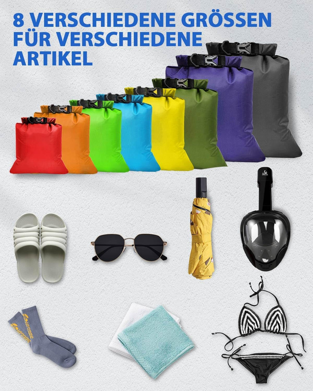 Victoper 8er Set wasserdichte Packsaecke 1.5-12 L - Dry Bag fuer Kajak, Wandern, C