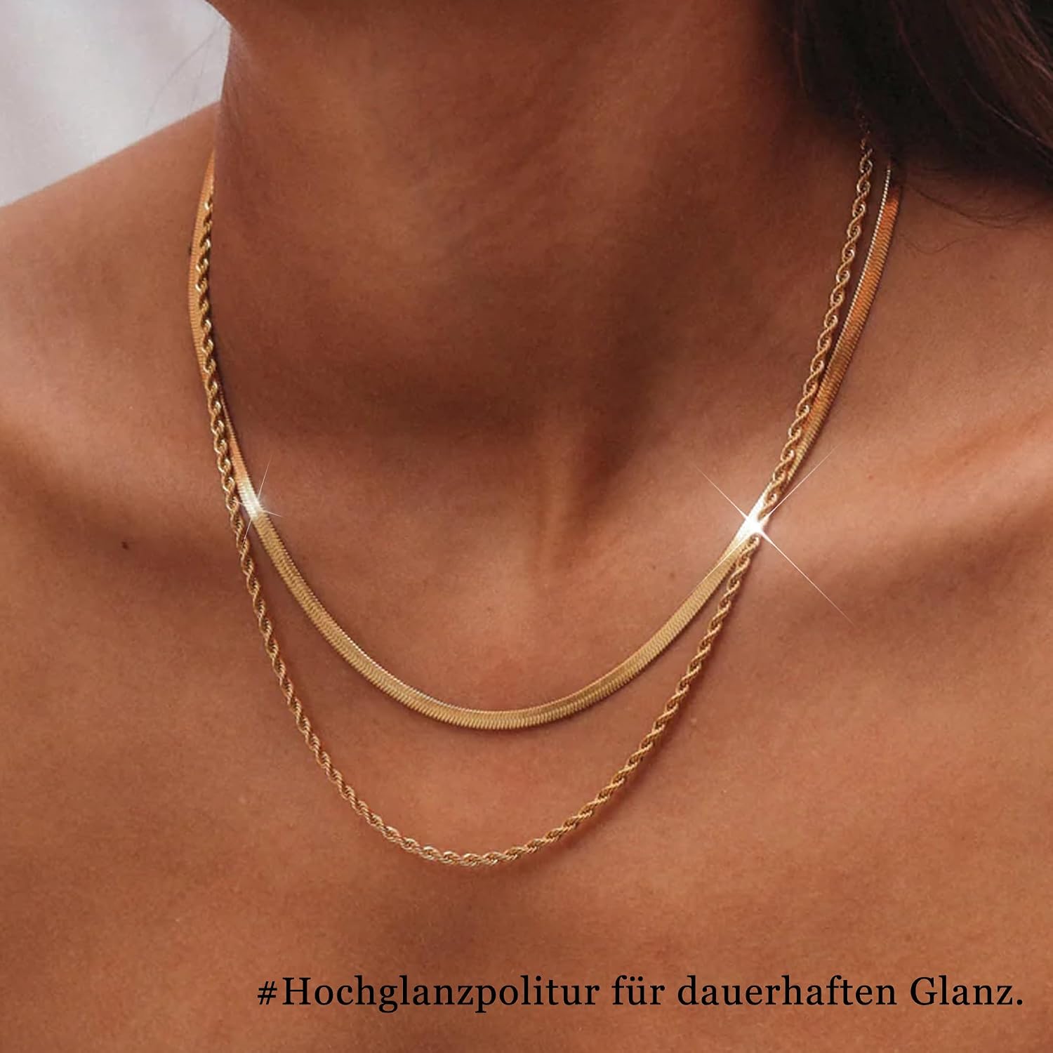 Layered Halsketten Set Damen 3 Stueck Silber 925 Gold beschichtet verstellbar