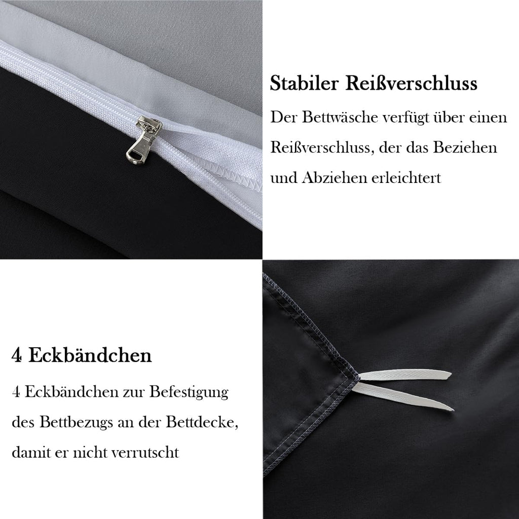 Bettwaesche 135x200 cm 4-teilig Microfaser Wendebettwaesche Anthrazit/Grau
