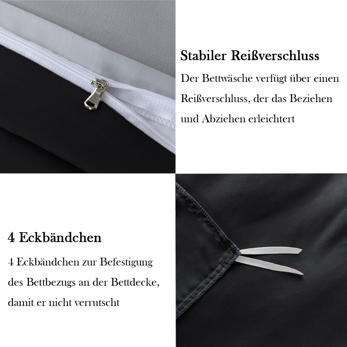 Bettwaesche 135x200 cm 4-teilig Microfaser Wendebettwaesche Anthrazit/Grau