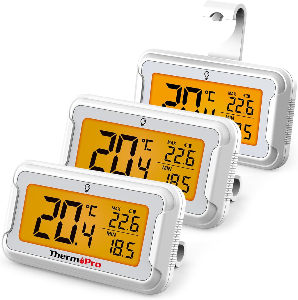 ThermoPro digitales Kuehlschrankthermometer LCD mit Hintergrundbeleuchtung, Max/M