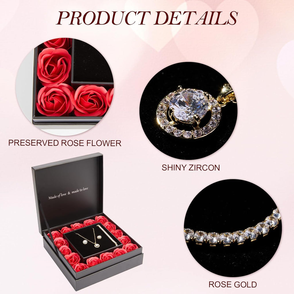 DN DECONATION Schmuckset Ewige Rose Halskette Ohrringe mit Geschenkbox