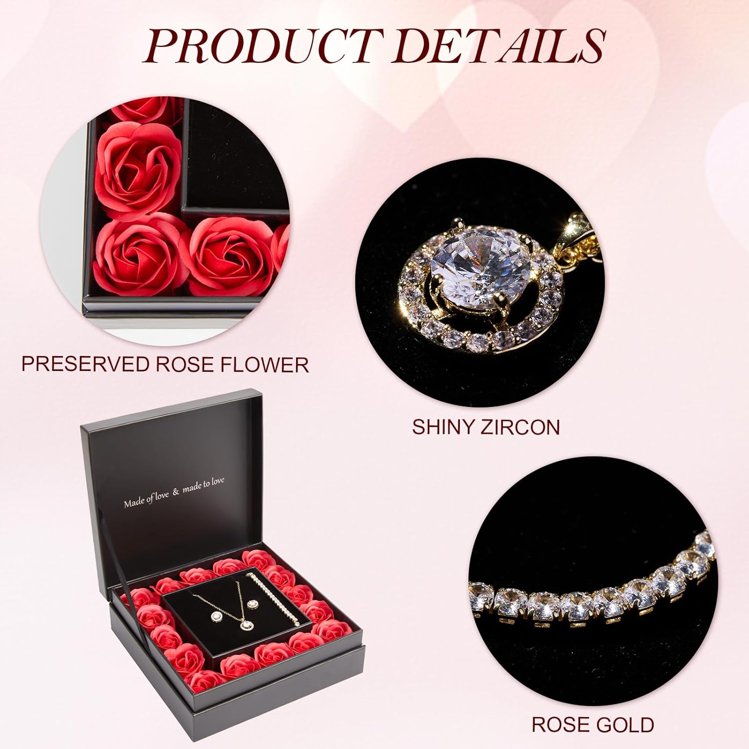 DN DECONATION Schmuckset Ewige Rose Halskette Ohrringe mit Geschenkbox
