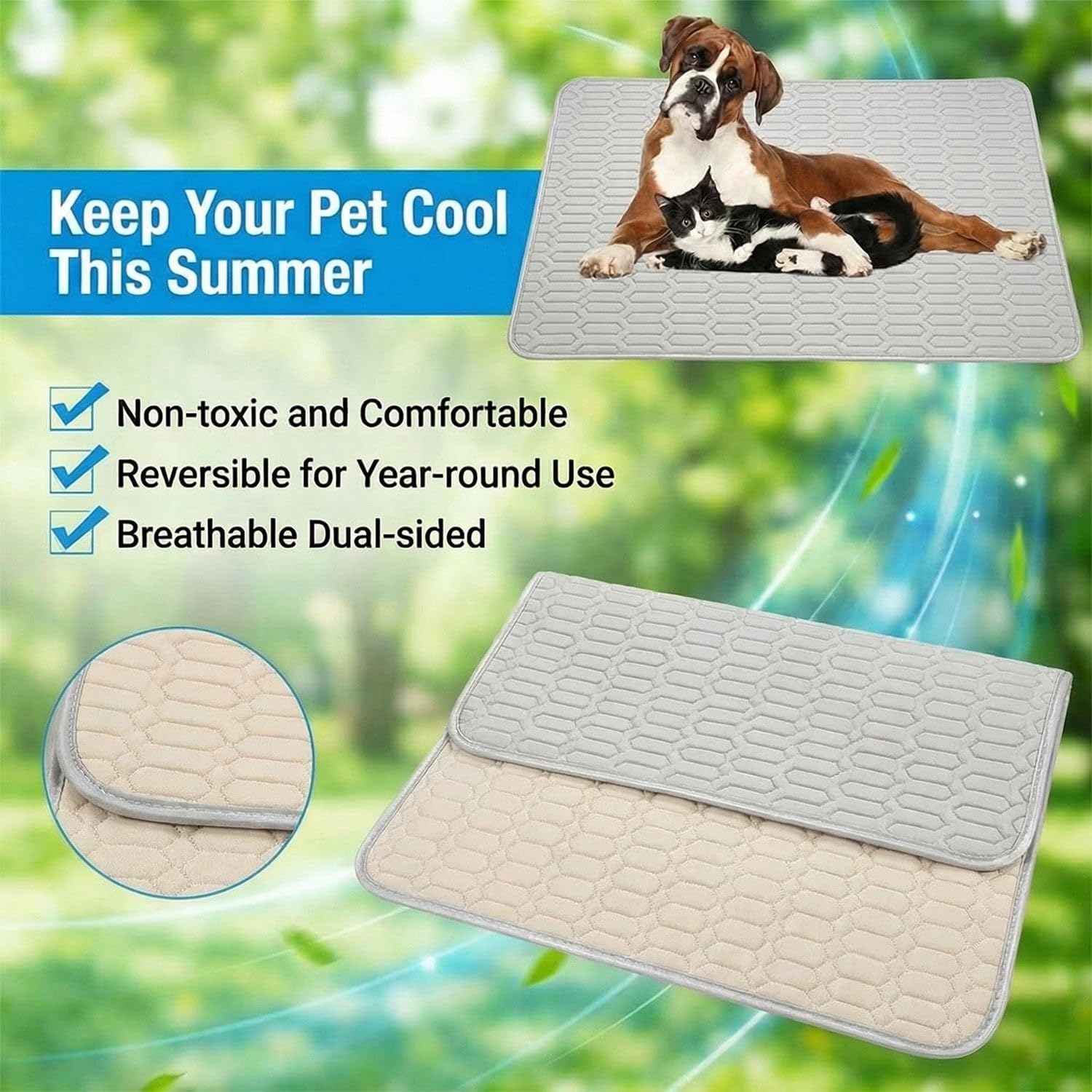 Kuehlmatte Hund 100x70 cm selbstkuehlend faltbar waschbar fuer Auto Zuhause Reise