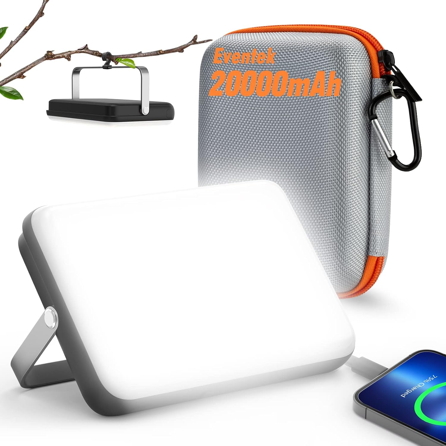 Eventek LED Campinglampe 4000 Lumen dimmbar 20000 mAh Powerbank IPX5 wasserdicht
