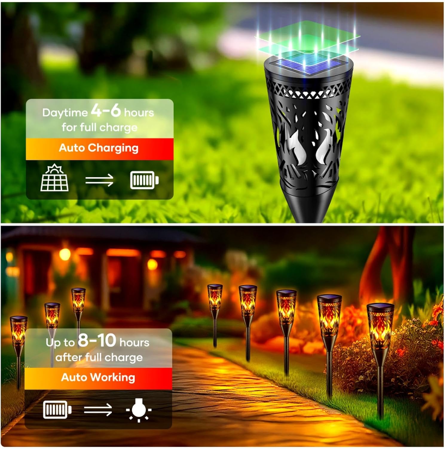 FIFlying Solar Gartenfackeln 6er Set mit Flammeneffekt, IP65, 2 Modi