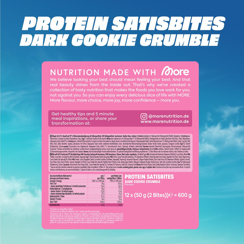 MORE Protein Satisbites 12er Box Dark Cookie Crumble 12×25g 16g Protein