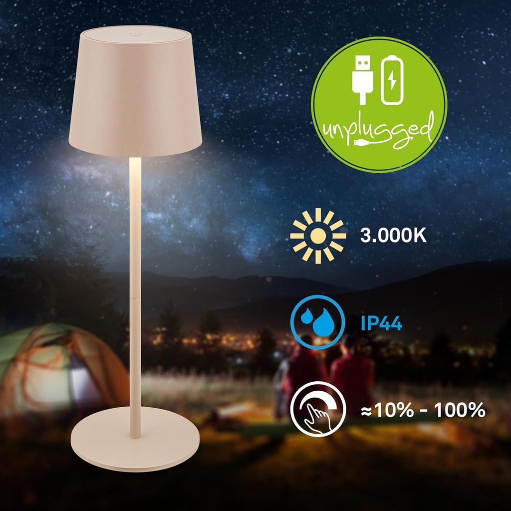 Briloner LED Tischlampe kabellos dimmbar Touch Akku IP44 beige 11x34,5 cm