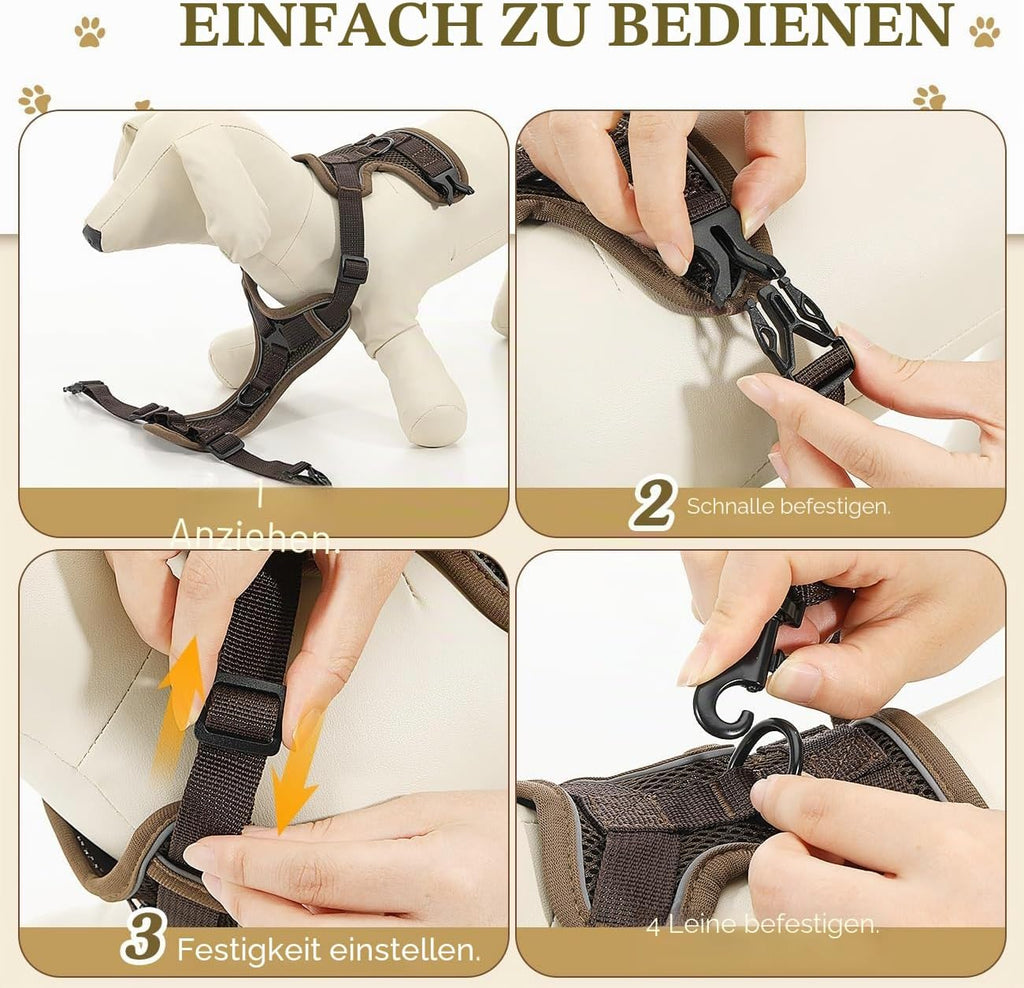 VavoPaw Katzen-Geschirr verstellbar XS-XL mit Leine, atmungsaktiv, reflektierend
