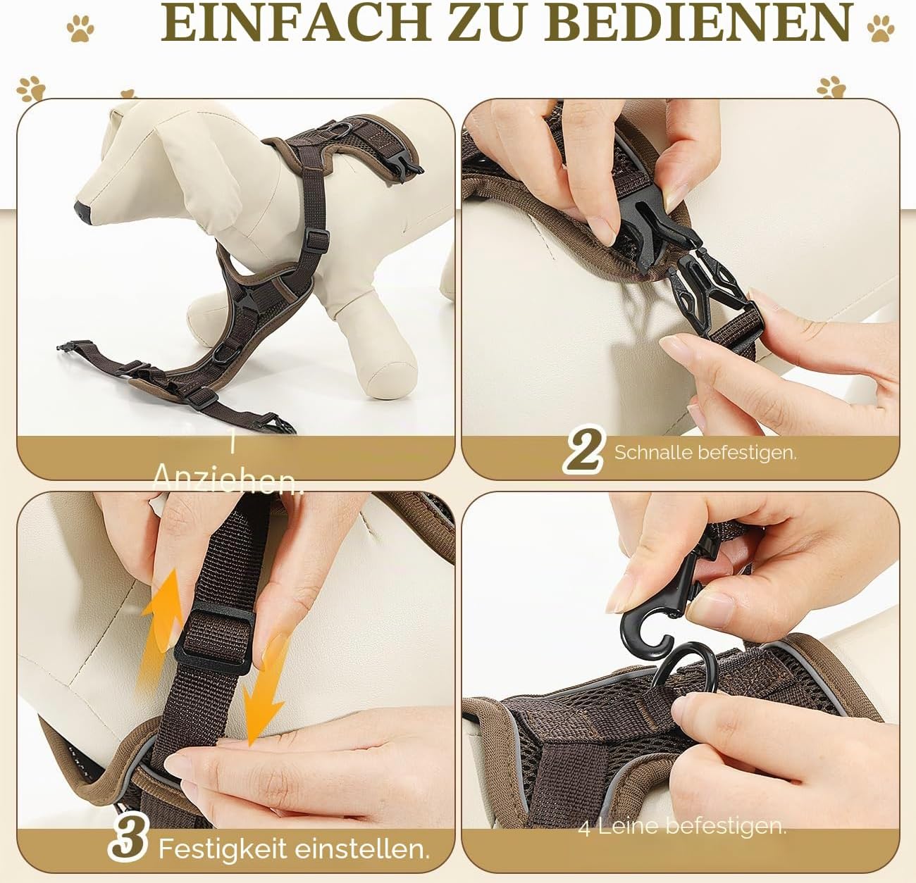 VavoPaw Katzen-Geschirr verstellbar XS-XL mit Leine, atmungsaktiv, reflektierend