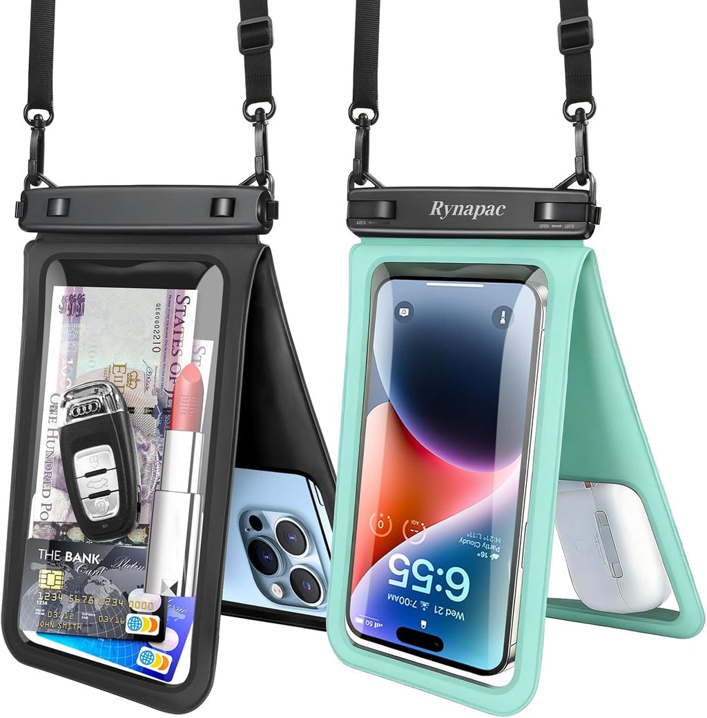 Rynapac wasserdichte Handytasche IPX8 2er Set bis 8" mit Band Schwarz