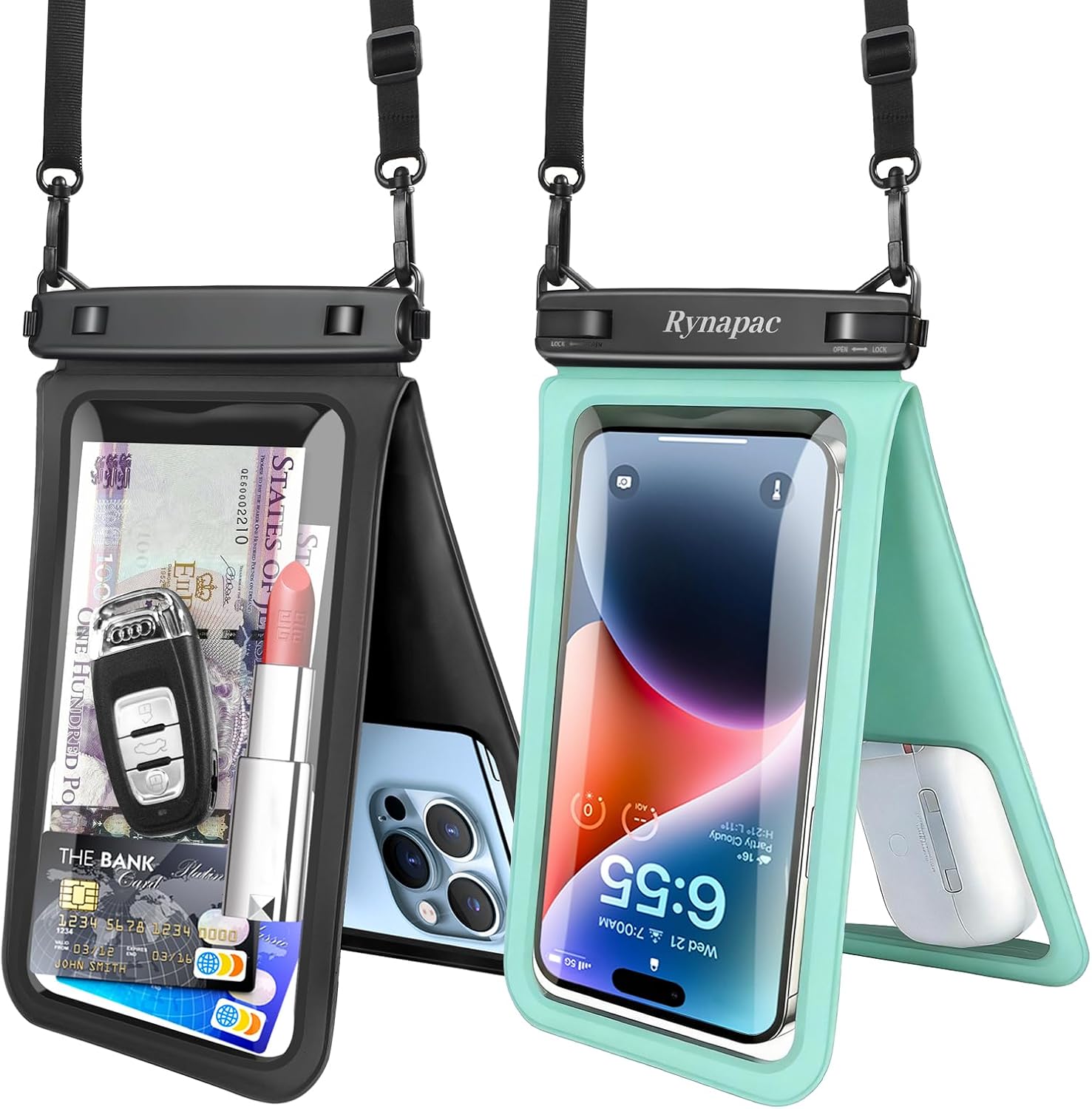Rynapac wasserdichte Handytasche IPX8 2er Set bis 8" mit Band Schwarz