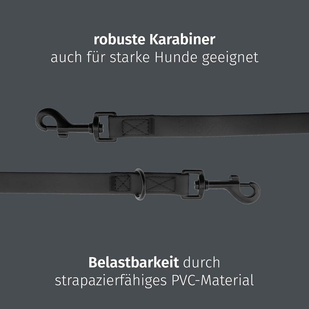 Floxik PVC Hundeleine verstellbar 2m-3m Schwarz - wasserfest schmutzabweisend
