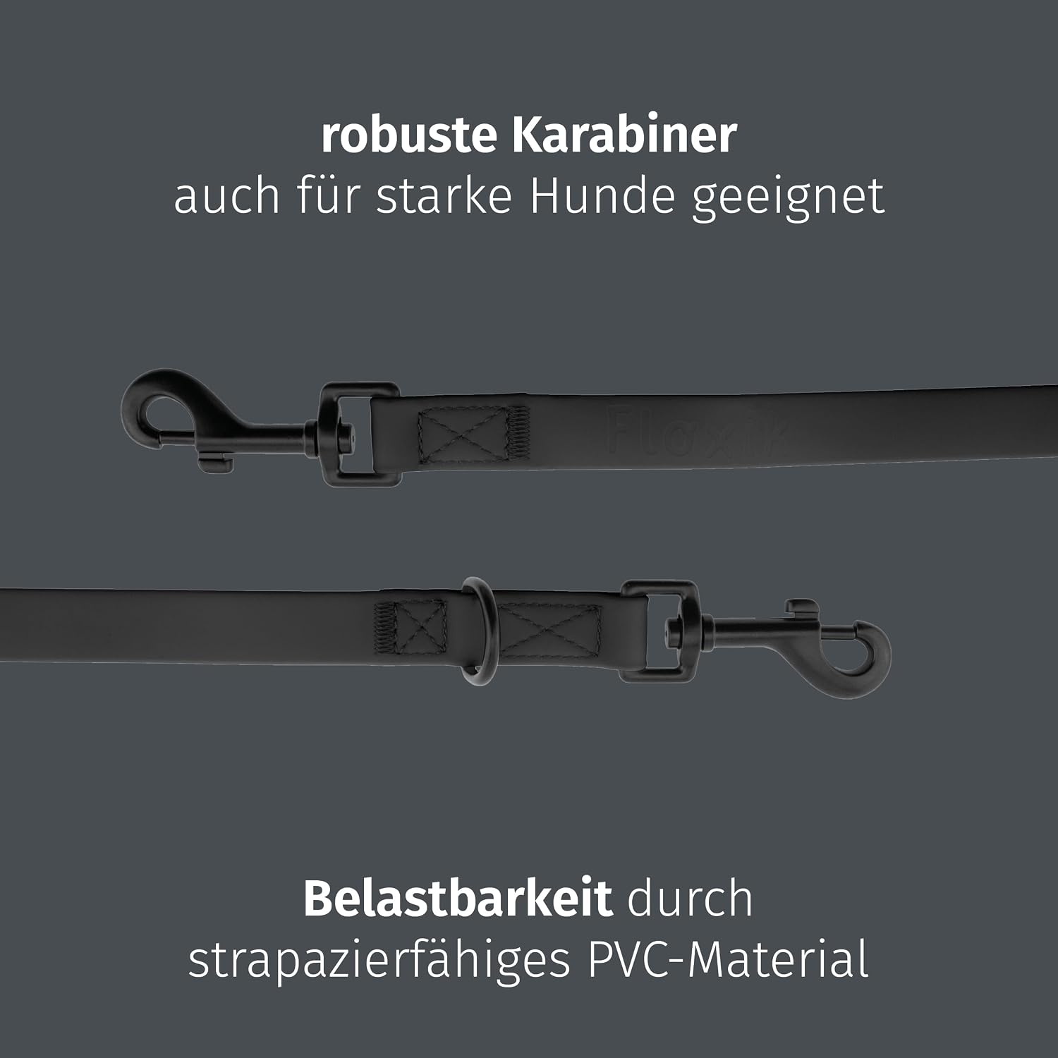 Floxik PVC Hundeleine verstellbar 2m-3m Schwarz - wasserfest schmutzabweisend