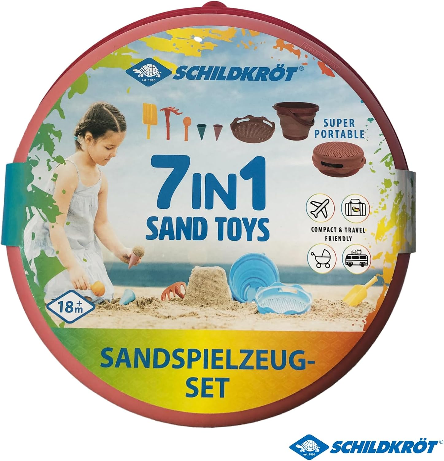 Schildkroet Sandspielzeug Set 7in1 mit faltbarem Eimer Kinder Strandspielzeug