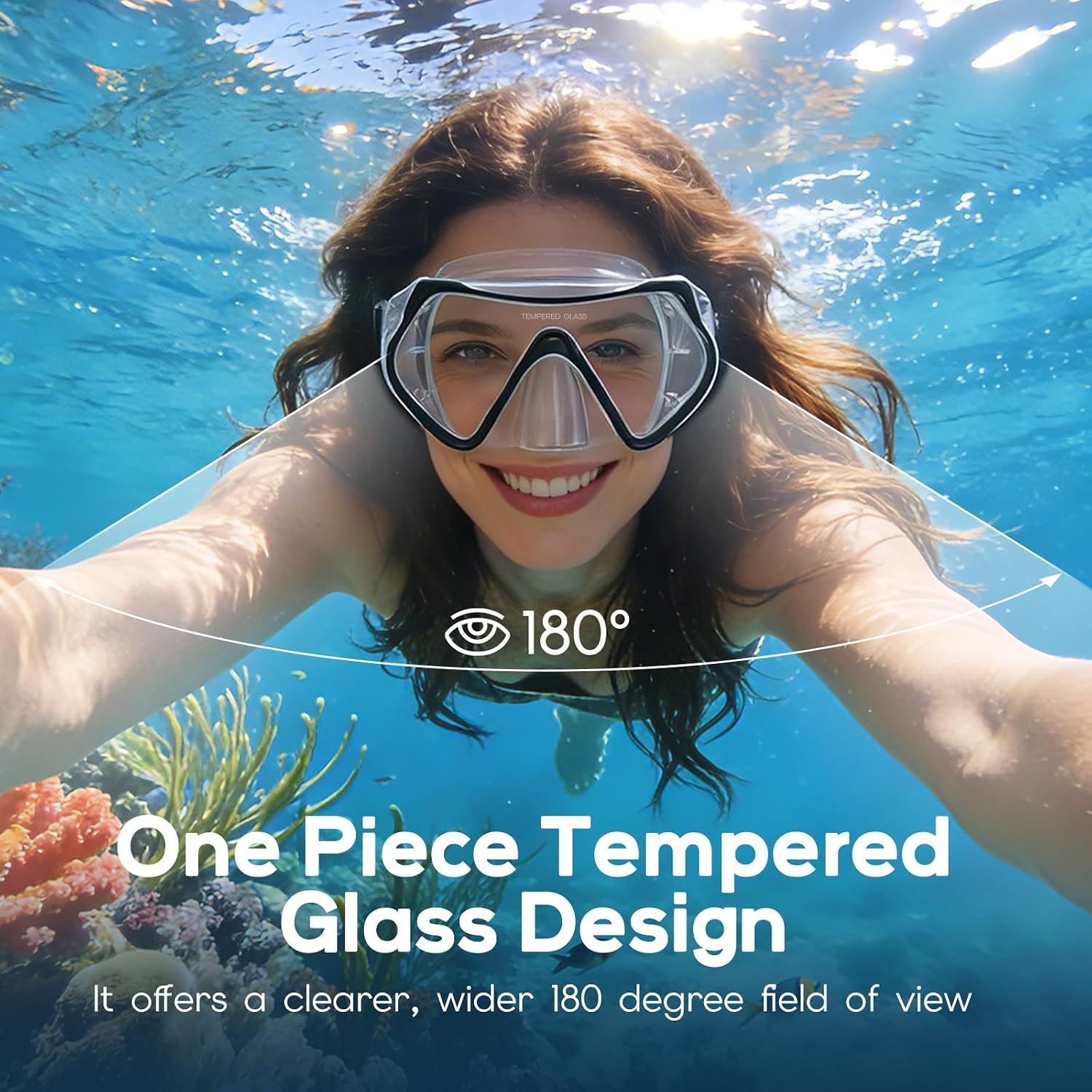 Findway Tauchmaske Erwachsene Teenager 180° Panorama-Glas Anti-Fog Nasenabdeckun