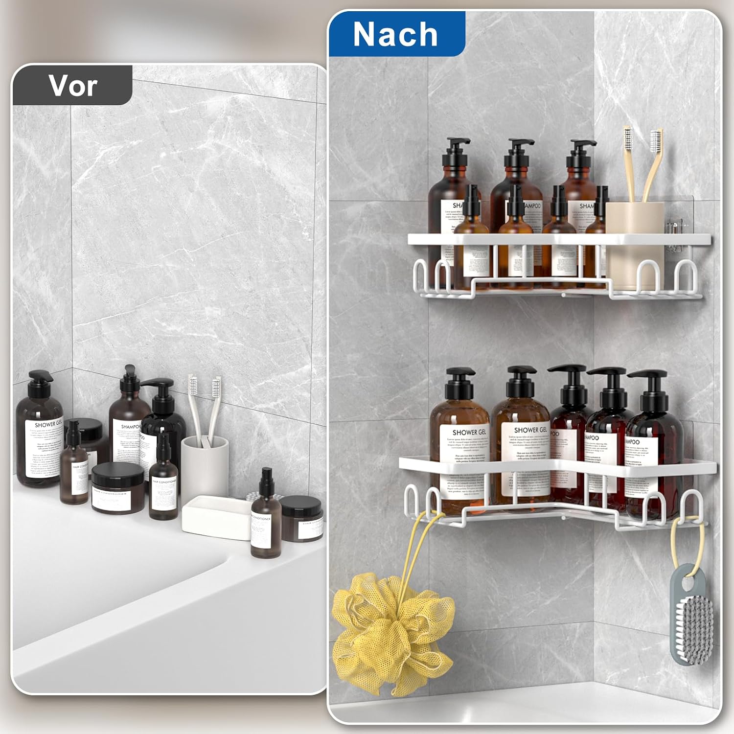 3er Set Eck-Duschablage schwarz ohne Bohren, rostfreies Duschregal