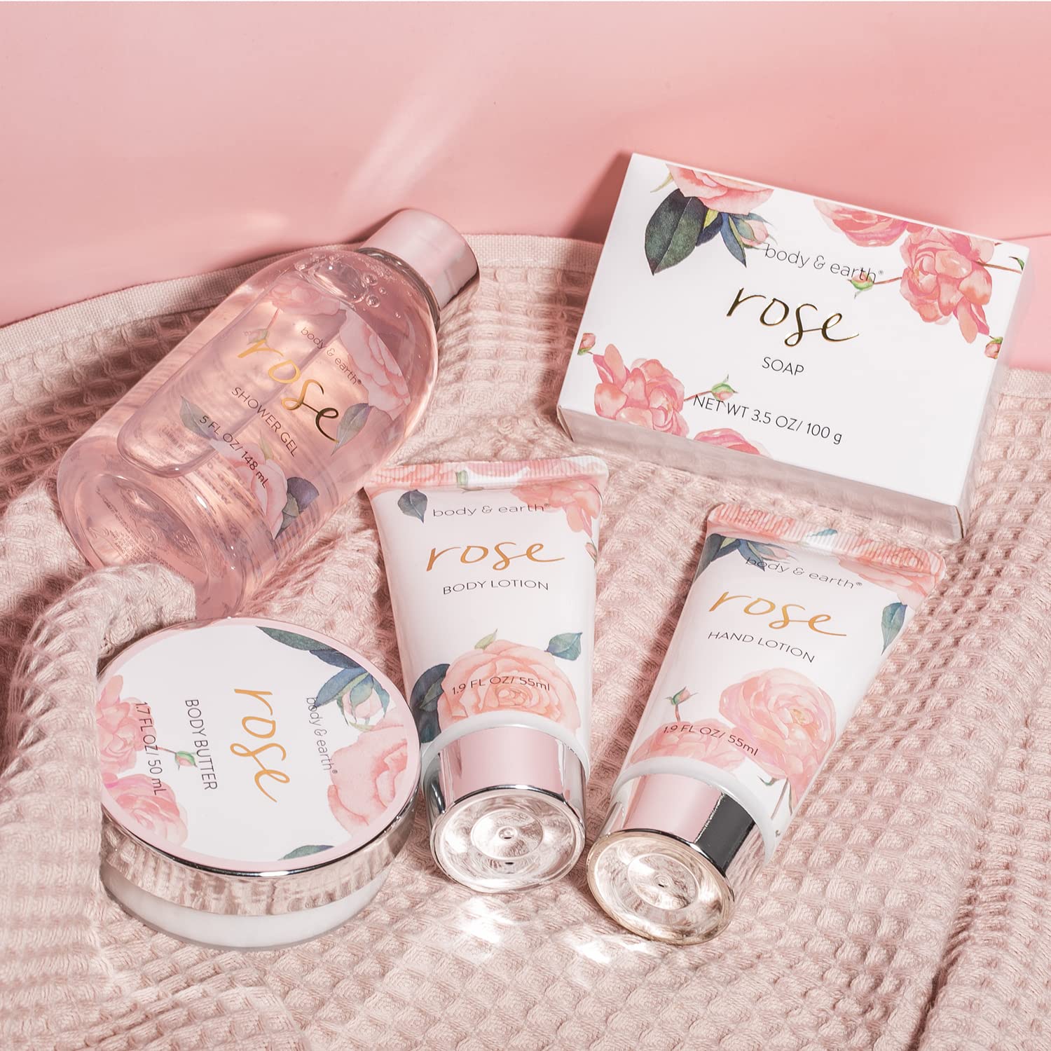 BODY & EARTH Geschenkbox Frauen 5-teilig Rose Geburtstagsgeschenk Freundin
