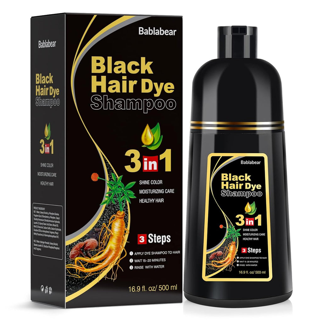 Haarfaerbeshampoo Schwarz 3‑in‑1 fuer Maenner und Frauen graues Haar