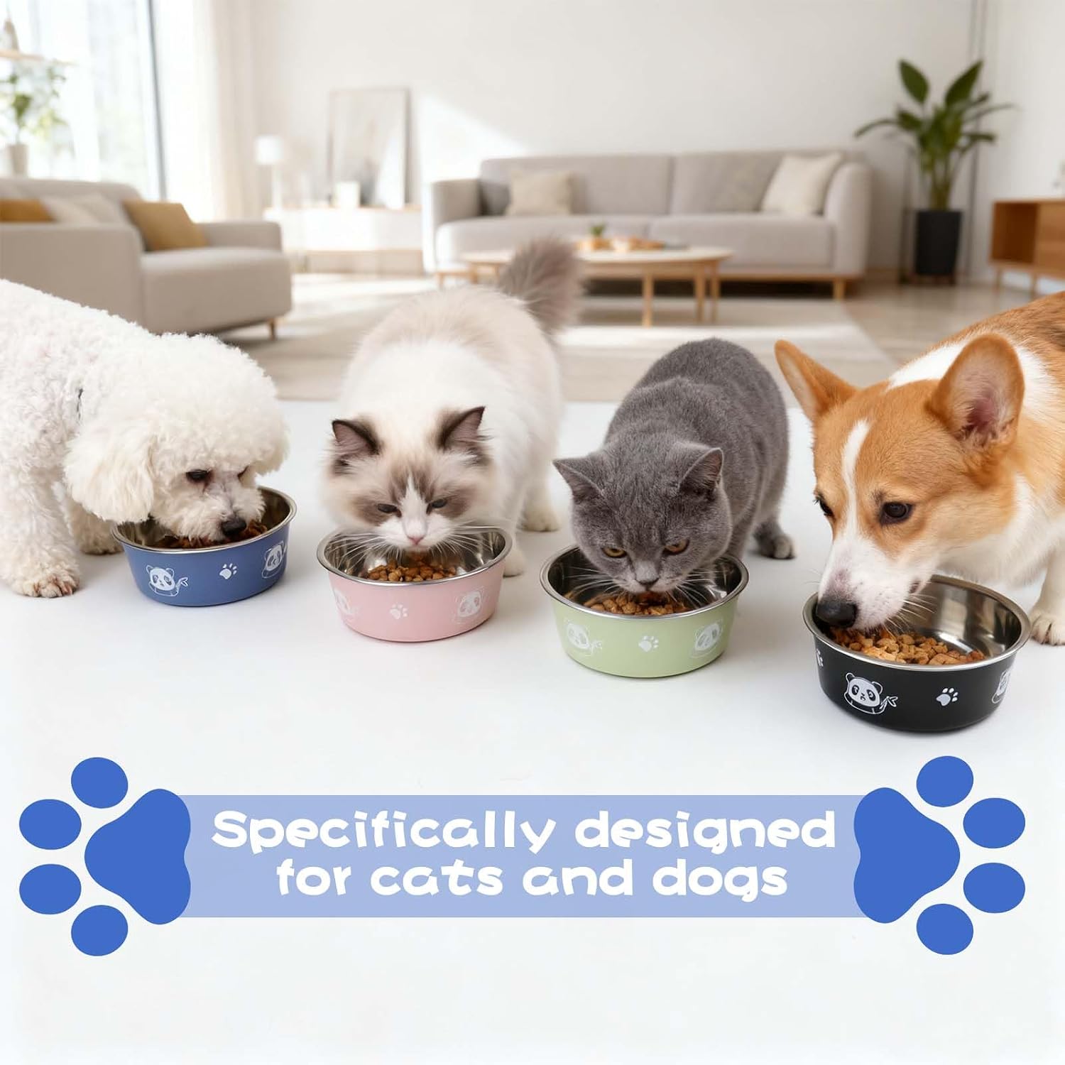 4x Katzennapf Edelstahl 14 cm Futternapf Set Rutschfest Katze Hund