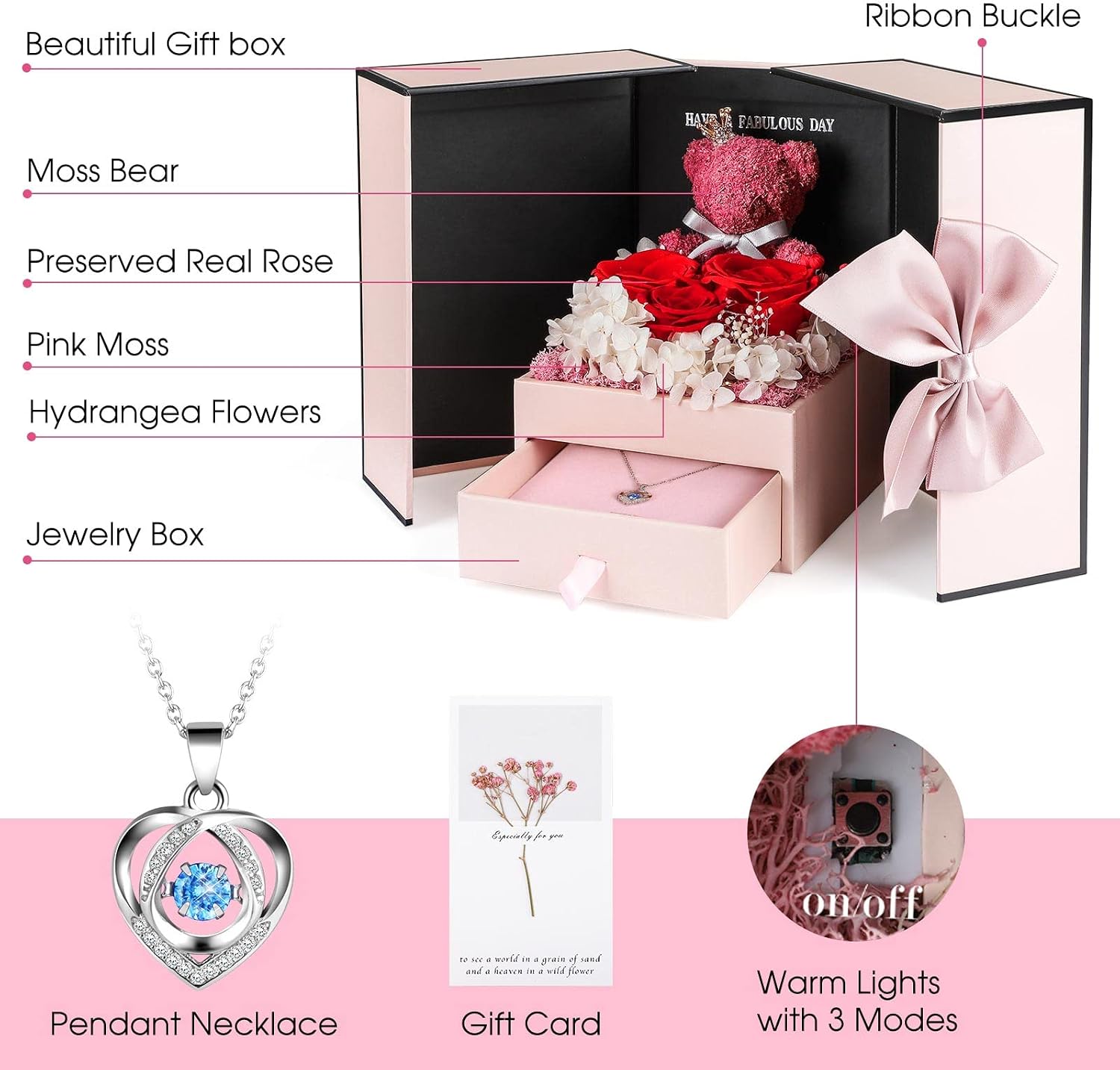 ADDWel Ewige Rose in Box mit 925er Silber Herzkette - Konservierte Infinity Rose