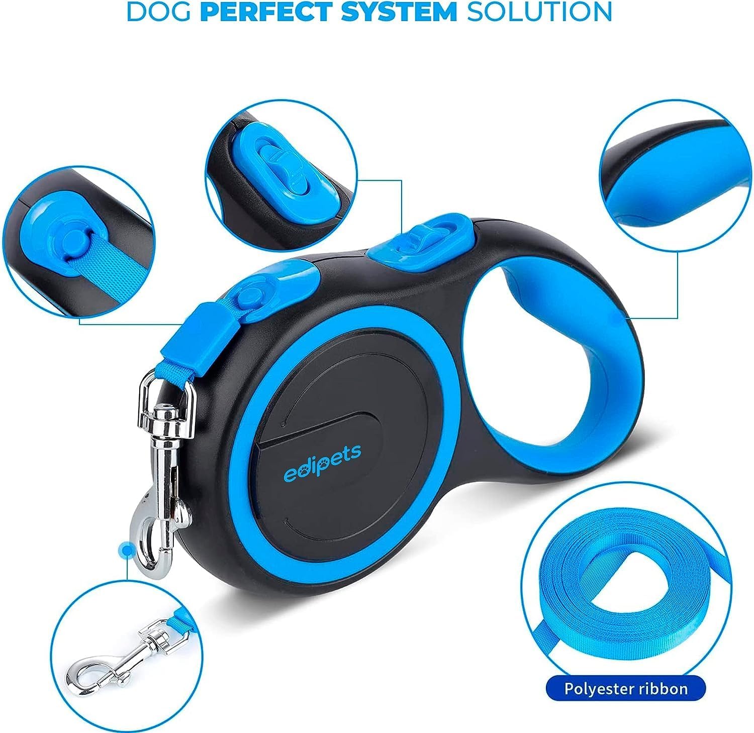 Edipets Flexi Hundeleine 5m Ausziehbar Retractable Grau 5m