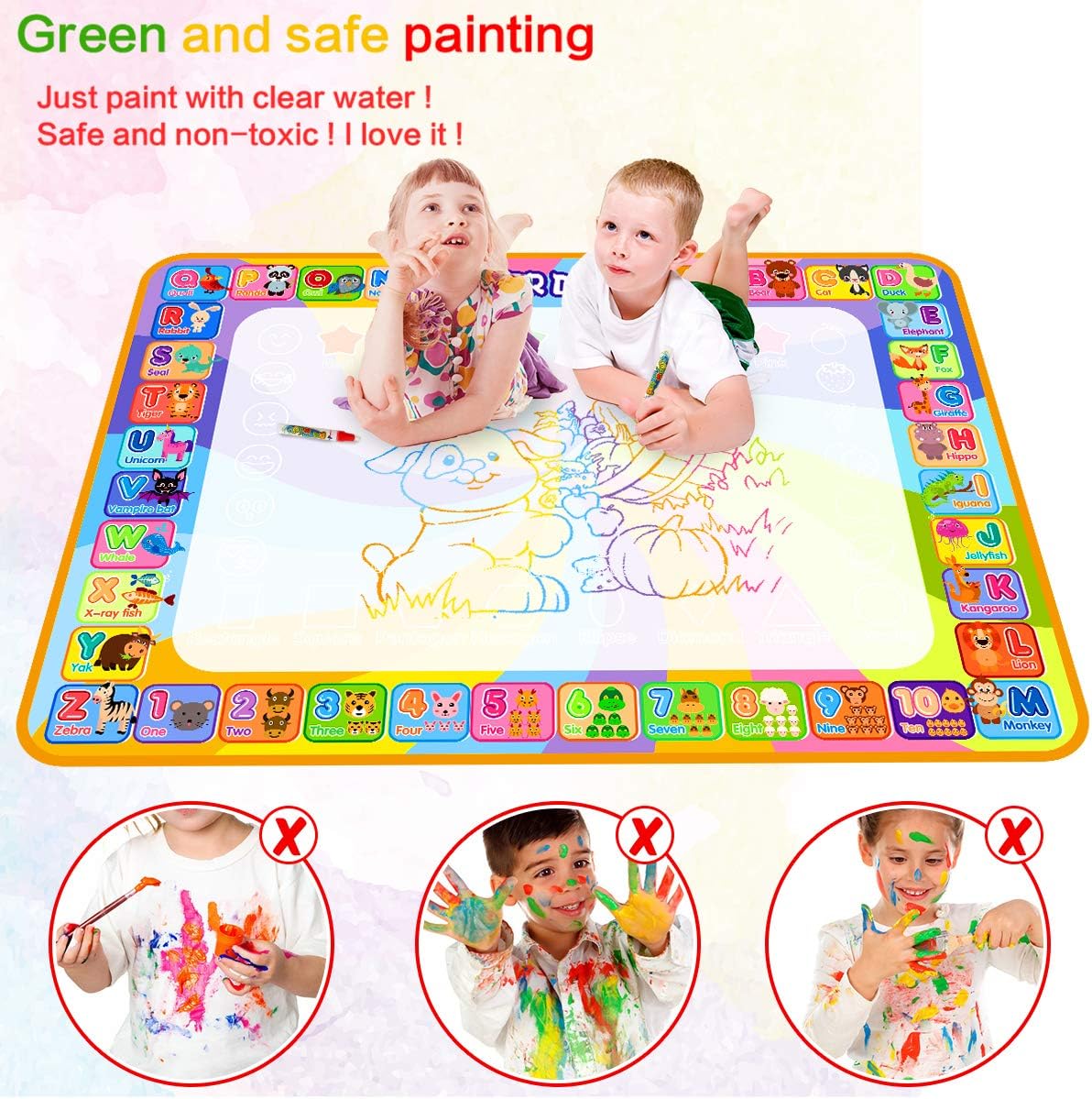 MELAND Wassermalmatte 100×78 cm mit Wasserstift fuer Kinder 3-6 Jahre