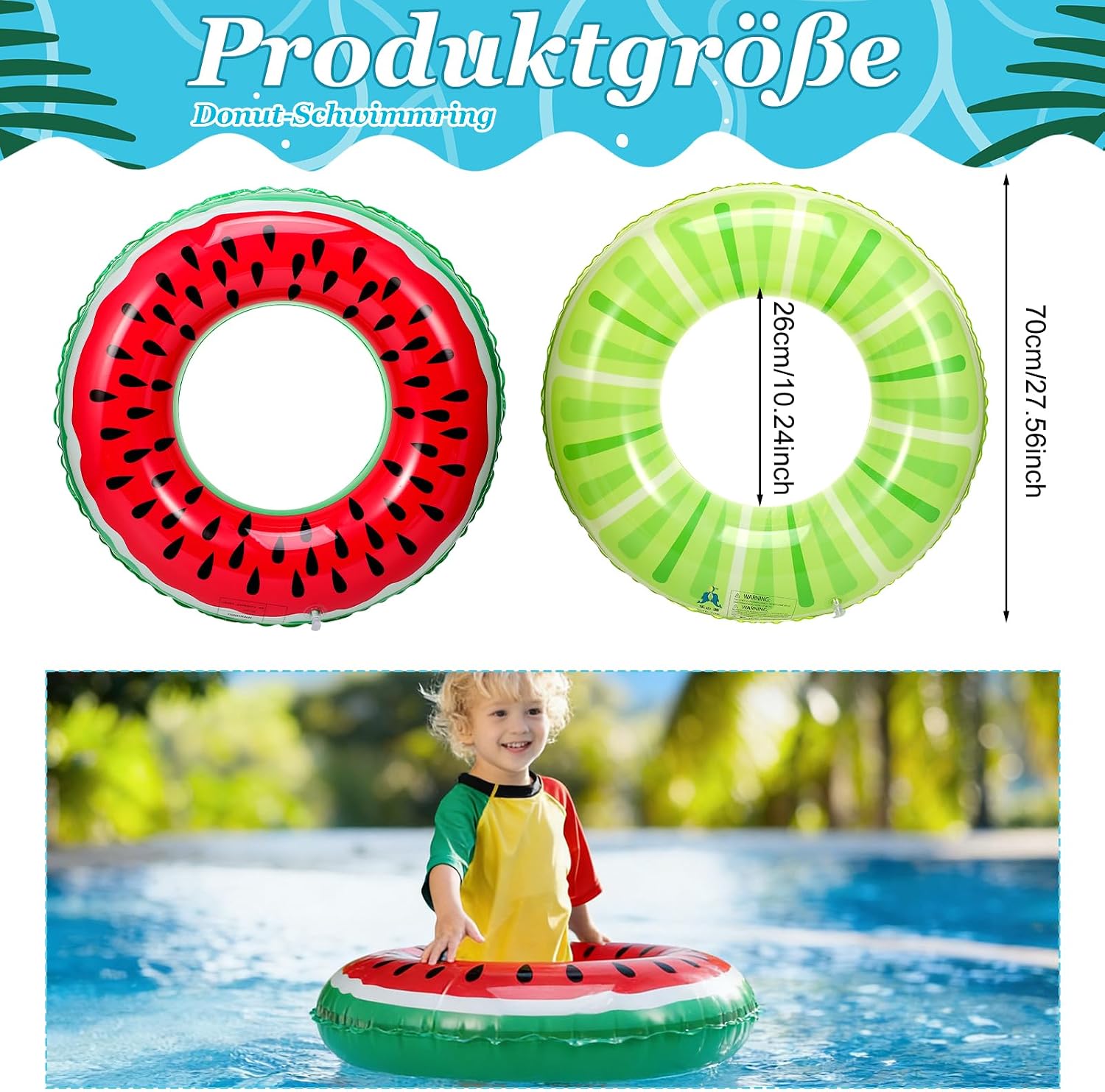 2er Set Kinder Schwimmring 70 cm Aufblasbar Schwimmreifen Pool Strand Wasserspie
