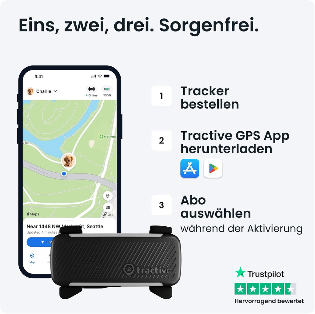 Tractive GPS Tracker 2025 Edition fuer Hunde Schwarz mit Live-Ortung