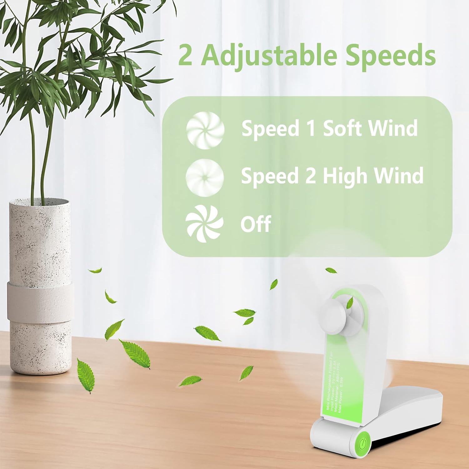 Hianjoo USB Mini Handventilator wiederaufladbar faltbar Standfunktion gruen 2 Ges