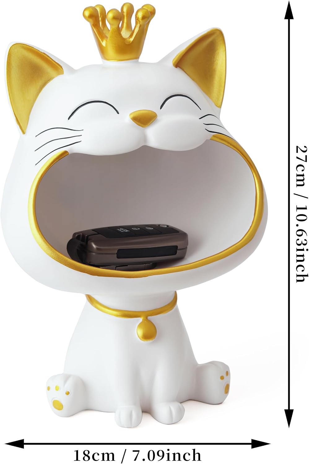 Lachende Katzenstatue Aufbewahrungsbox M-L Weiss Schmuck Schluessel Deko