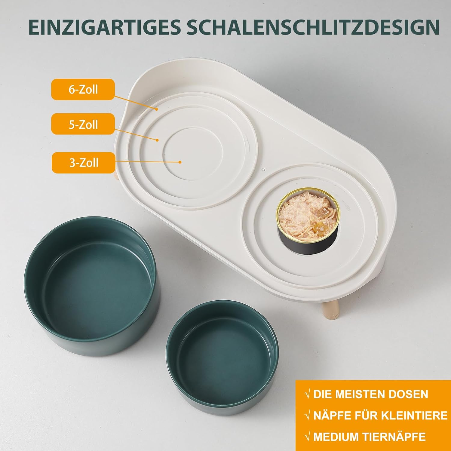 Erhoehter Keramik Hundenapf 2x720 ml mit Staender rutschfest gruen fuer Hunde Katzen
