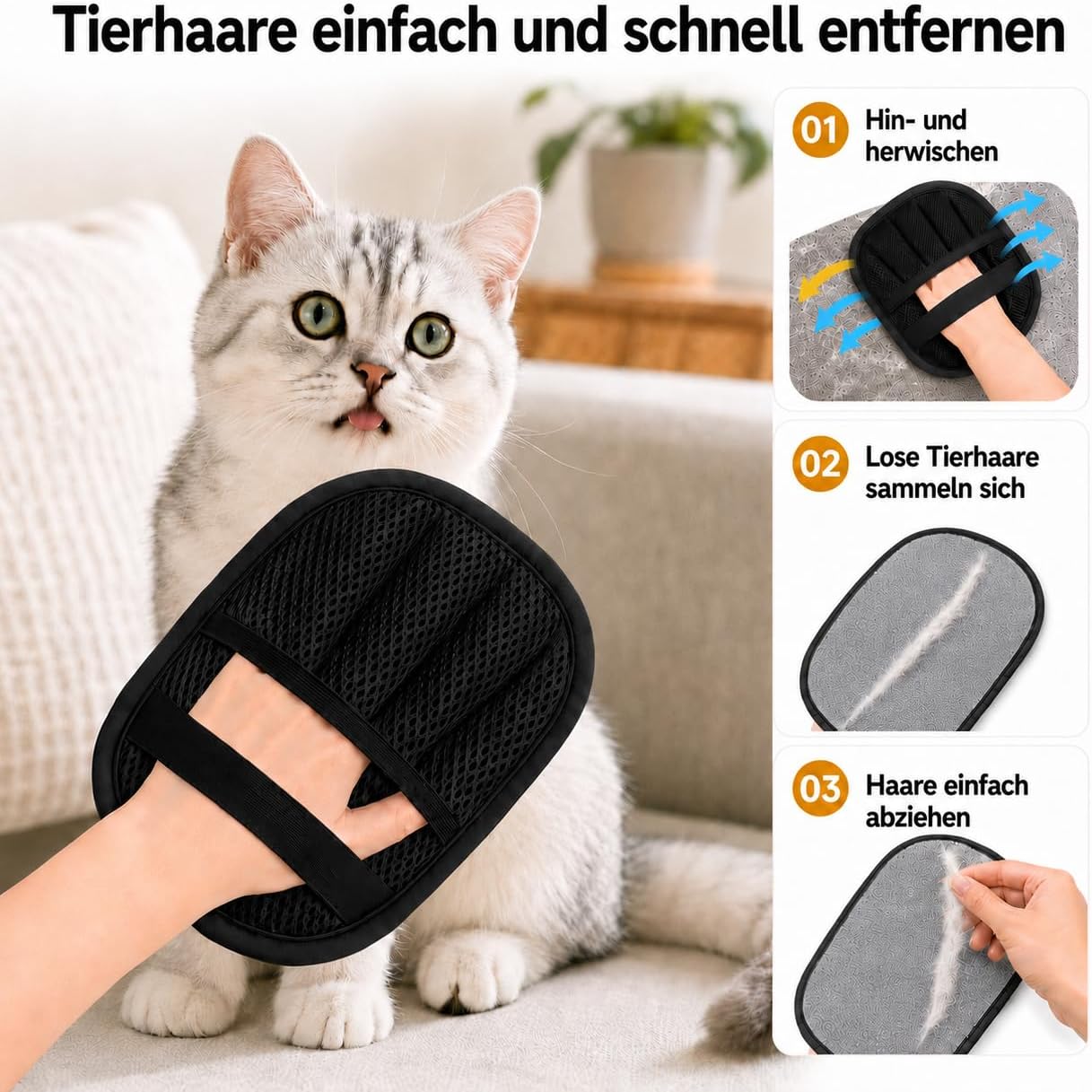 Tierhaarentferner Handschuh 2er Set elektrostatisch für Hund Katze