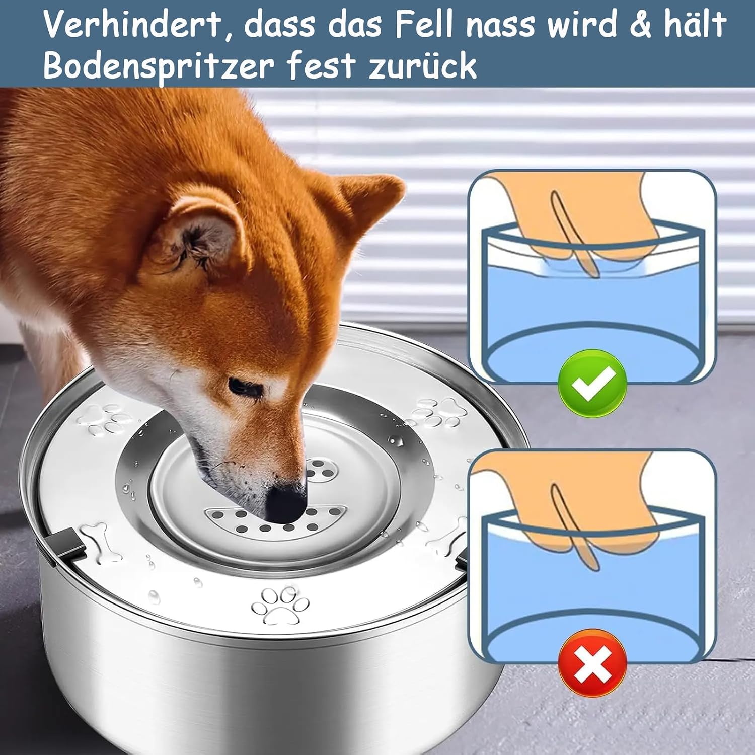 3 L Edelstahl Antischling Napf fuer Hunde Reise Slow Feeder Mittelgrosses
