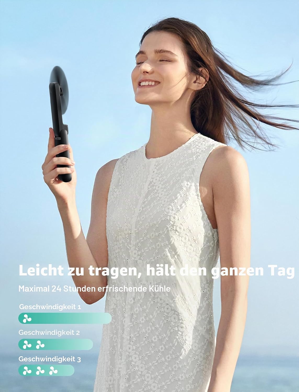 Aecooly schlanker Mini USB-Taschenventilator Akku bis 24 Std. Beige