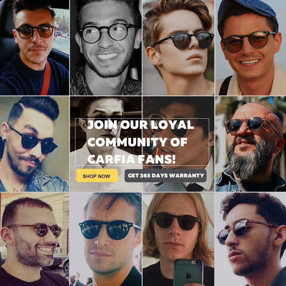 Carfia Polarisierte Herren Sonnenbrille rundes Gestell mit Lederetui