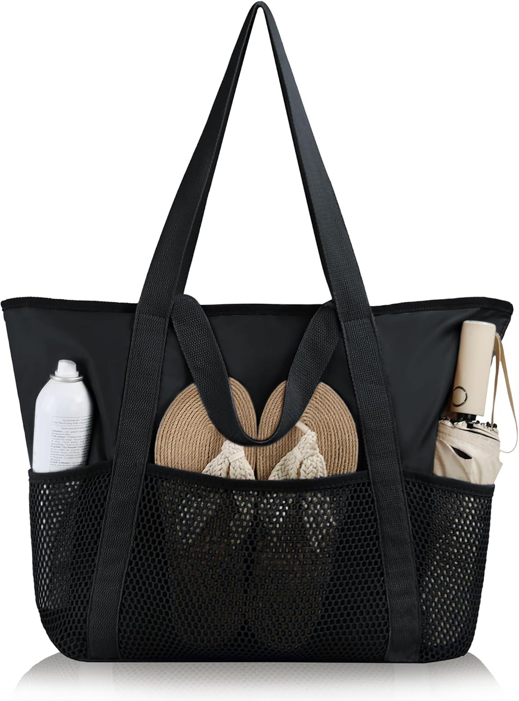 HOMESPON Strandtasche gross mit Reissverschluss, wasserabweisend, Netzfach