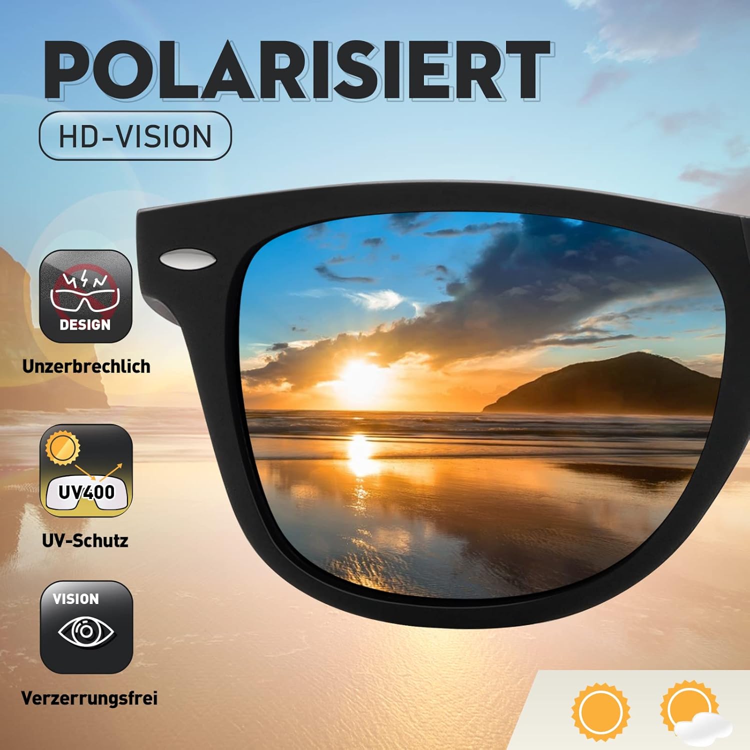 Polarisiert Sonnenbrille Unisex rechteckig UV400 Schutz Vintage Retro Eckig