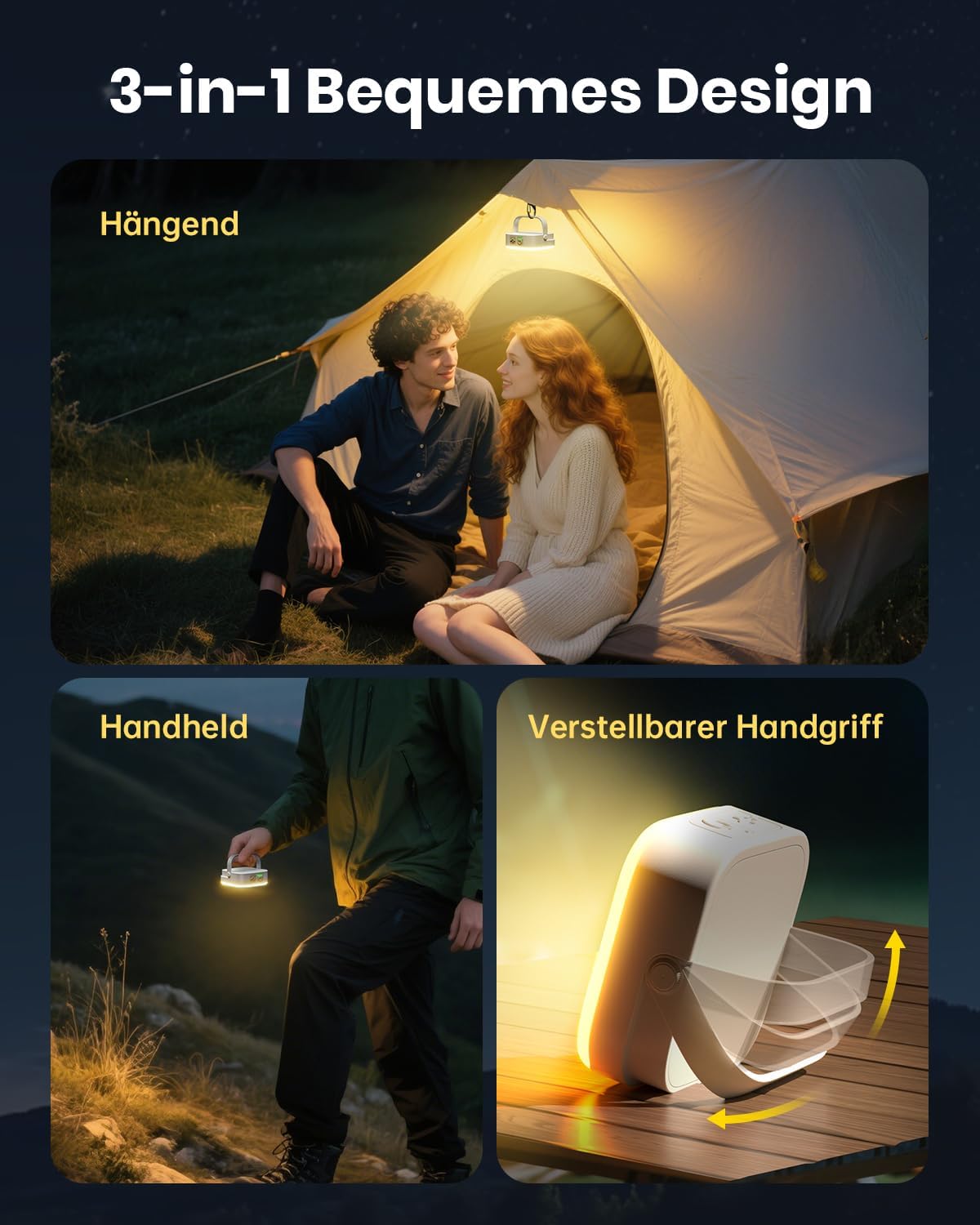 Eventek Campinglampe 4000 Lumen 10000 mAh Akku, IP65 Aufladbar, 4 Modi, 2er-Set
