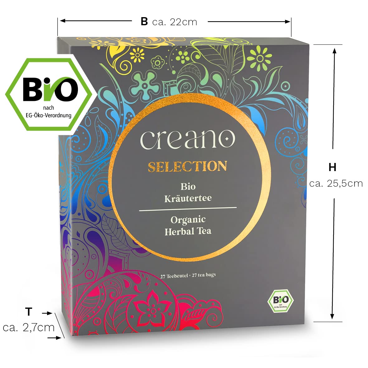 Creano Bio Tee Geschenkset 27 Teebeutel 9 Sorten Geschenkbox