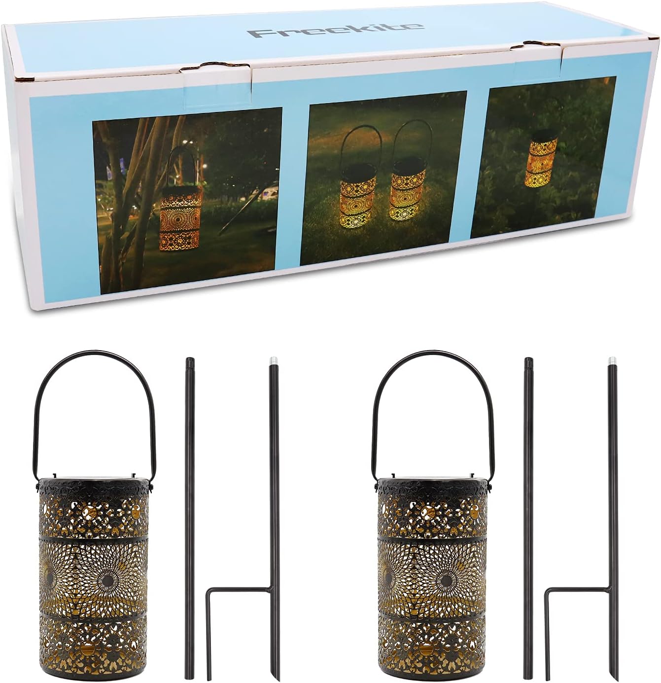 2er Set Solarlaterne Aussen wetterfest Metall mit Bodenstecker fuer Garten