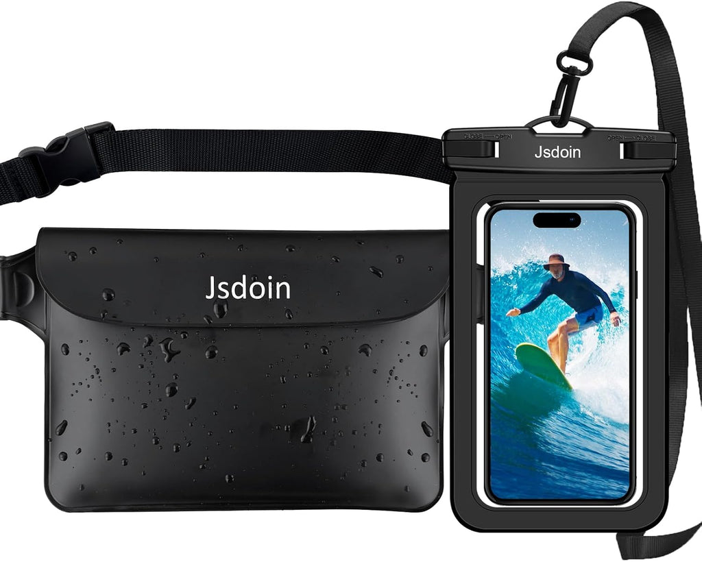 Jsdoin wasserdichte Bauchtasche mit verstellbarem Band + Handyhuelle, Schwarz