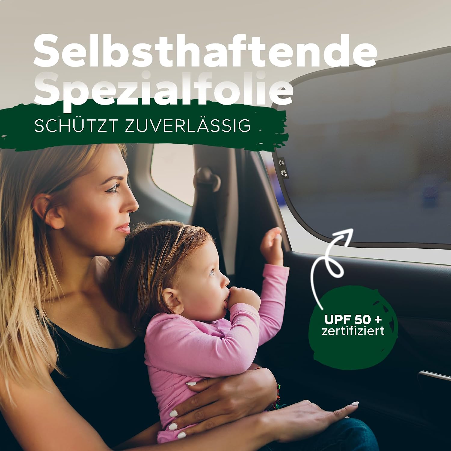 Sonnenschutz Auto Kinder UV-Schutz UPF50+ DEKRA geprueft KBA-zugelassen Nylon